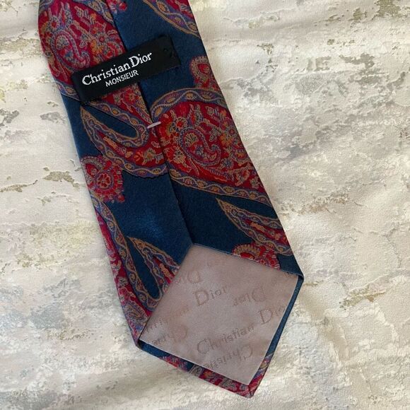 Christian Dior Italy 100% Silk made in USA paisley tie - Picture 4 of 7